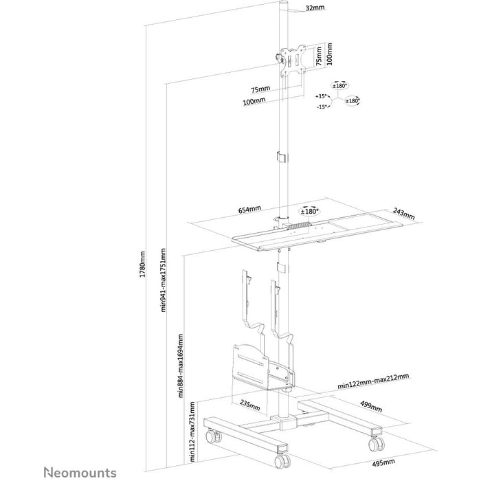 Neomounts FPMA-MOBILE1700 mobiler Arbeitsplatz für PC