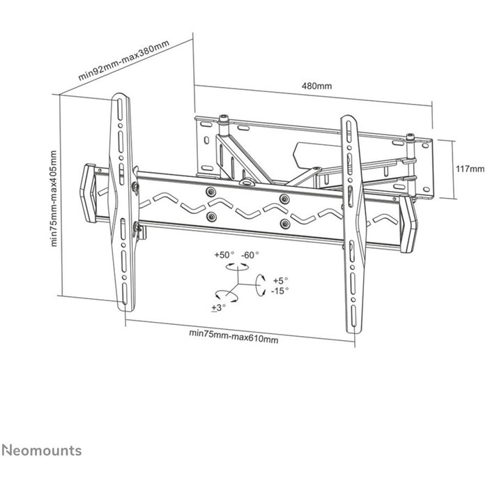 Neomounts LED-W560 Wandhalter mit drei Drehpunkten für Flachbild-Fernseher bis 75" (191 cm).