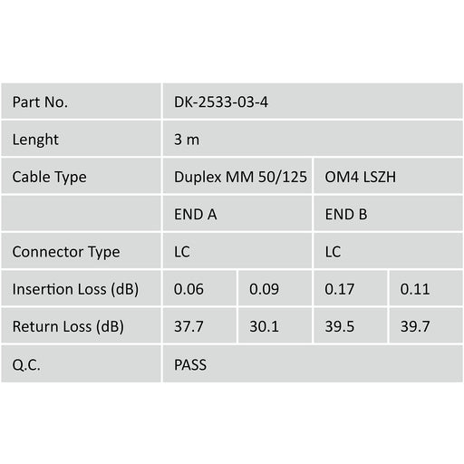 Digitus Patchkabel LWL Duplex OM4 Multimode 50/125µ LC/LC 3m