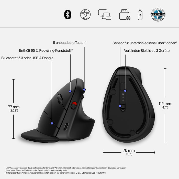 HP 925 Ergonomic Vertical Wireless Mouse