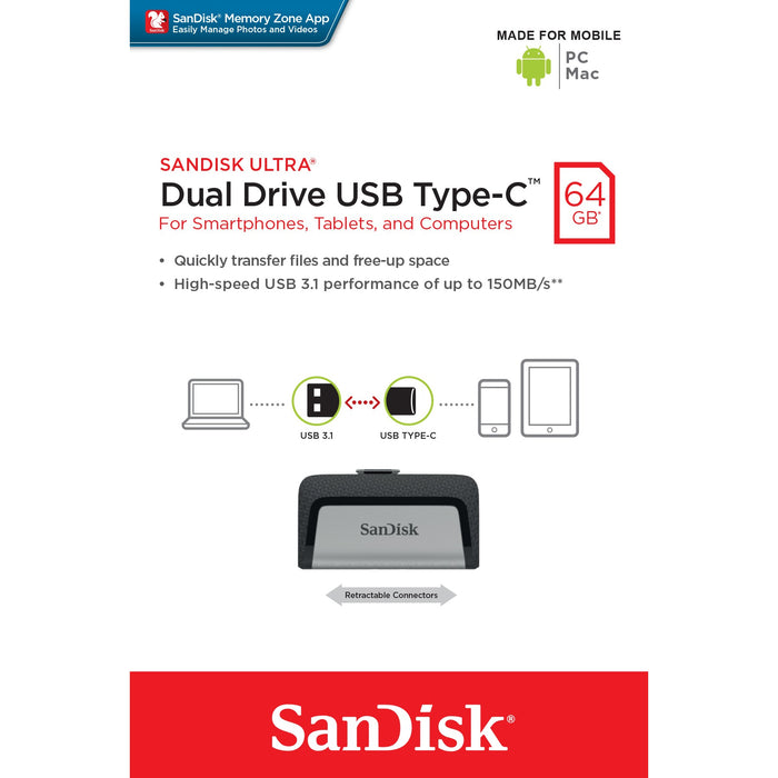 STICK 64GB USB 3.1 SanDisk Ultra Dual Drive Type-A/Type-C black/silver