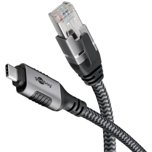 Goobay USB-C 3.1 > RJ45 (ST-ST) 10m Ethernet-Kabel Schwarz-Silber