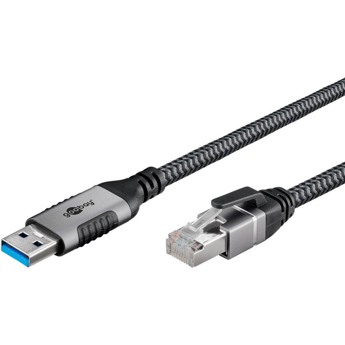 Goobay USB-A 3.0 > RJ45 (ST-ST) 1m Ethernet-Kabel Schwarz-Silber