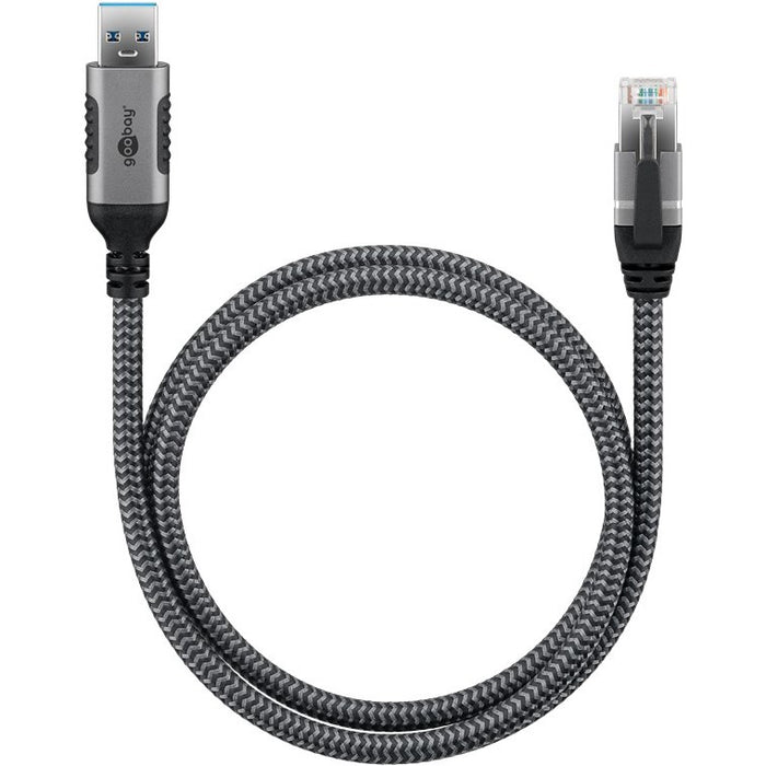 Goobay USB-A 3.0 > RJ45 (ST-ST) 1m Ethernet-Kabel Schwarz-Silber