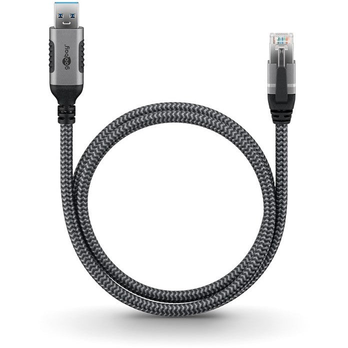 Goobay USB-A 3.0 > RJ45 (ST-ST) 1m Ethernet-Kabel Schwarz-Silber