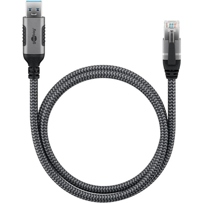 Goobay USB-A 3.0 > RJ45 (ST-ST) 5m Ethernet-Kabel Schwarz-Silber