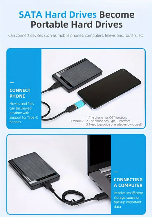 Black Brushed USB3.0 High-speed 2.5-inch Hard Drive Enclosure