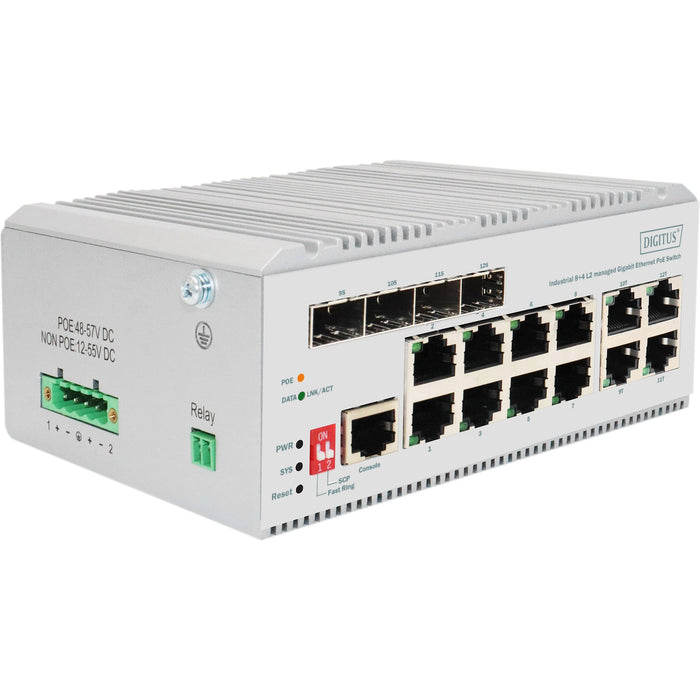 Digitus 8+4P Industrial Gigabit Ethernet PoE Switch L2 managed