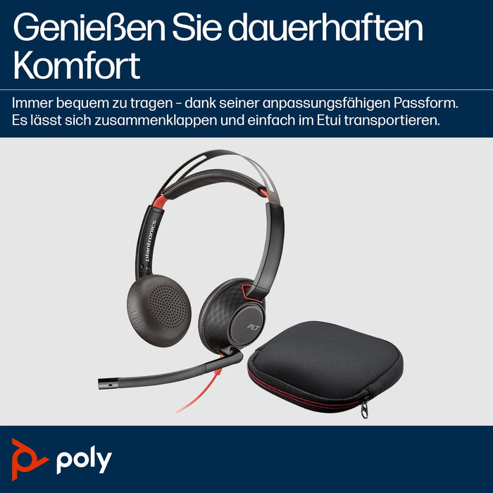 Poly Blackwire 5220 Stereo USB-C Headset +3.5mm Plug +USB-C/A Adapter (207586-201/207576-201)
