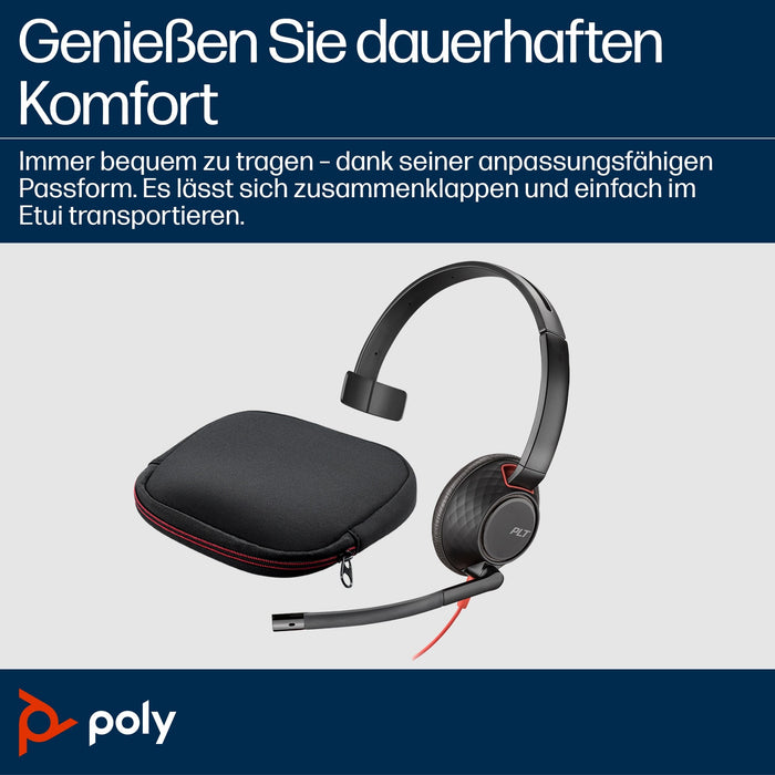 Poly Blackwire 5210 Monaural USB-C Headset +3.5mm Plug +USB-C/A Adapter (207577-201)