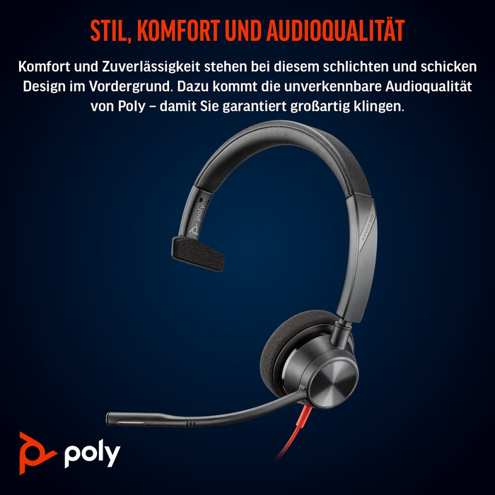 Poly Blackwire 3310 Monaural Microsoft Teams Certified USB-C Headset +USB-C/A Adapter (212703-01)