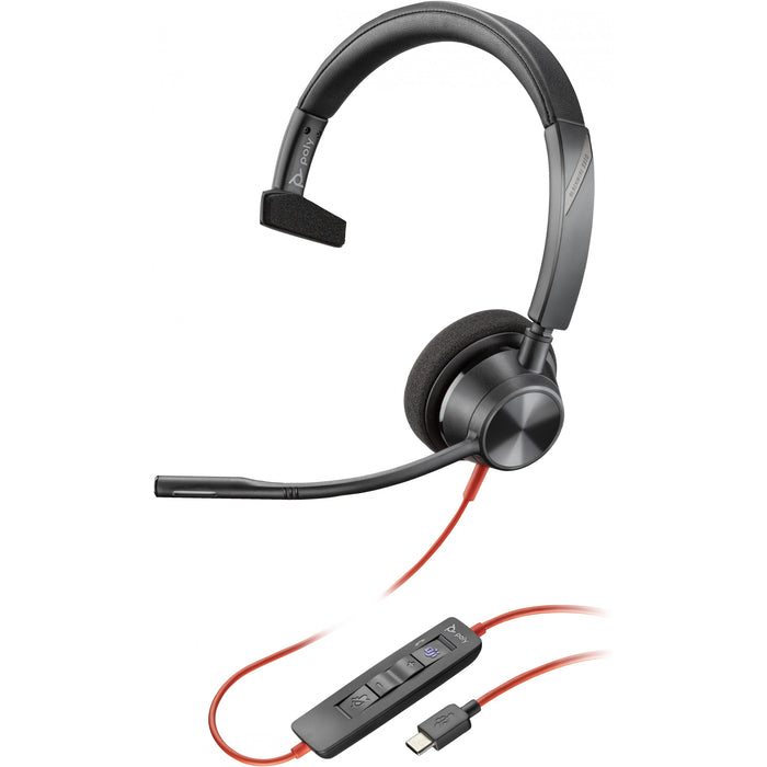 Poly Blackwire 3310 Monaural Microsoft Teams Certified USB-C Headset +USB-C/A Adapter (212703-01)