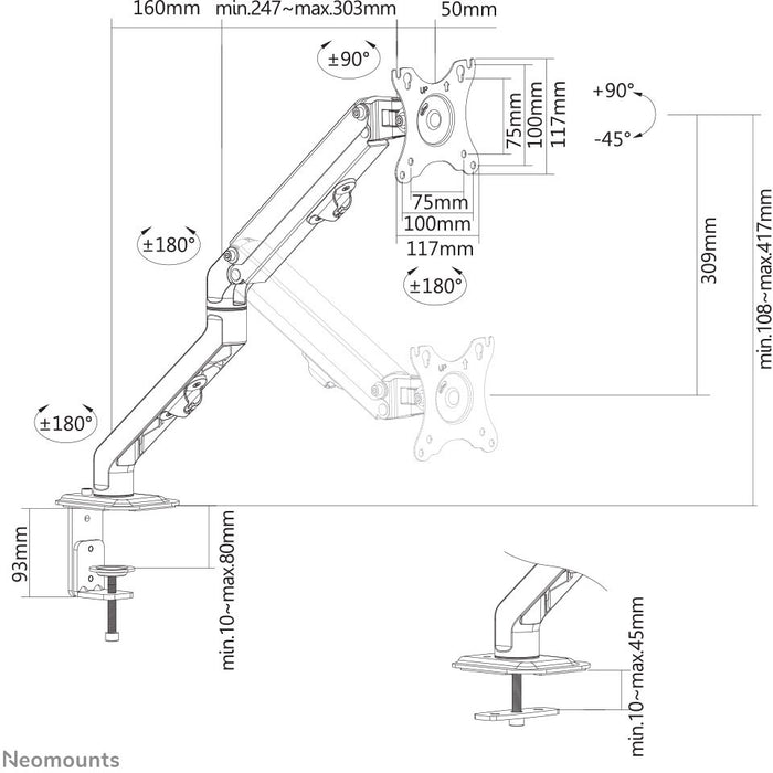 Full Motion Tischhalterung für Flachbildschirme bis 27" 7KG FPMA-D650BLACK Neomounts