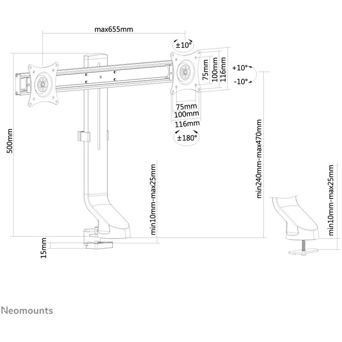 Tischhalterung für zwei Flachbildschirme bis 27" (69 cm) 7KG FPMA-D860DBLACK Neomounts