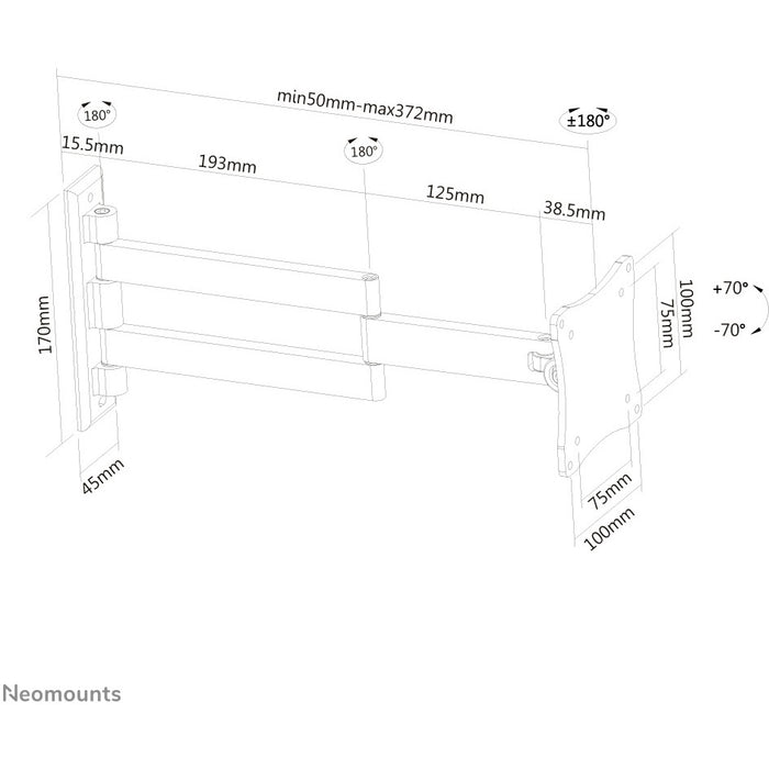 Wandhalterung mit drei Drehpunkten für Flachbildschirme bis 27" (69 cm) 12KG FPMA-W830BLACK Neomounts