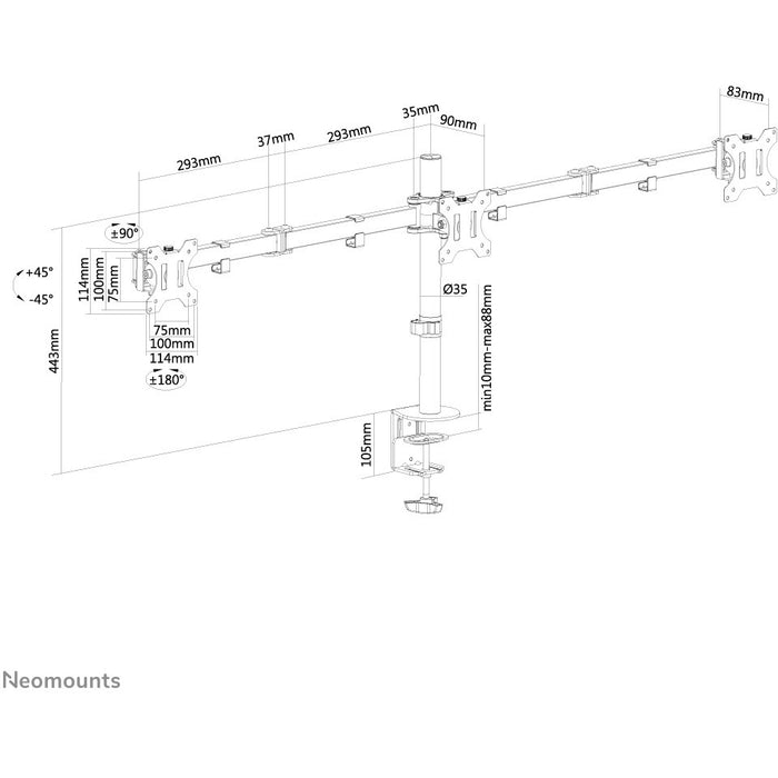 Tischhalterung für drei Flachbildschirme bis 27" (69 cm) 7KG FPMA-D550D3BLACK Neomounts