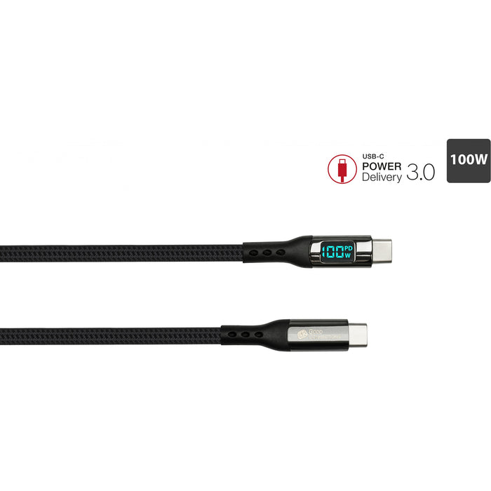 GoodConnections USB-C 2.0 (ST-ST) 1m Anschlusskabel mit Digitalanzeige Textilmantel 100W Schwarz