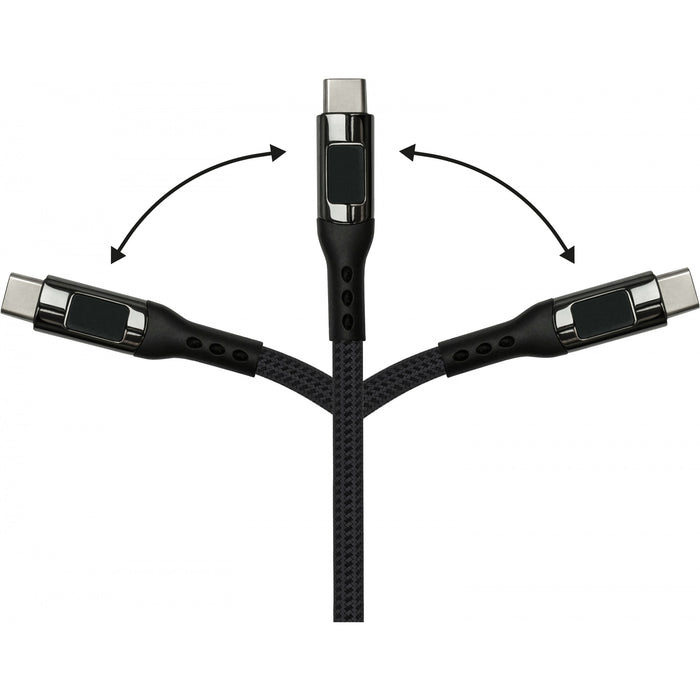 GoodConnections USB-C 2.0 (ST-ST) 1m Anschlusskabel mit Digitalanzeige Textilmantel 100W Schwarz