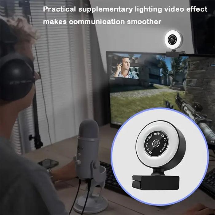 PC-Link 1080P HD USB Webcam with Microphone and Ring Light