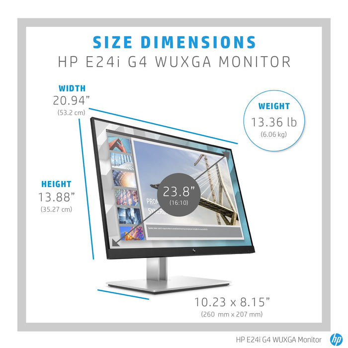 HP E-Series E24i G4 computer monitor 61 cm (24") 1920 x 1200 pixels WUXGA Black, Silver