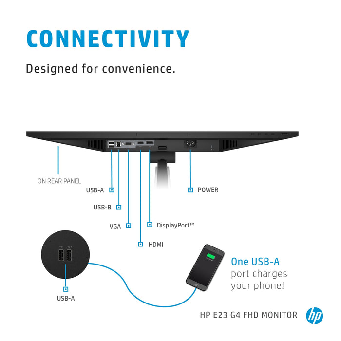 HP E-Series E23 G4 computer monitor 58.4 cm (23") 1920 x 1080 pixels Full HD LCD Black, Silver