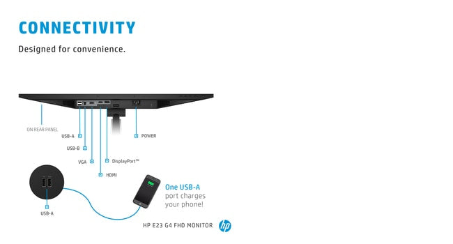 HP E-Series E23 G4 computer monitor 58.4 cm (23") 1920 x 1080 pixels Full HD LCD Black, Silver