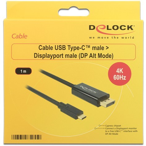 Cables & Adapters - DeLock DisplayPort 1.2 > USB-C (ST-ST) 1m Adapterkabel 4K 60Hz Schwarz