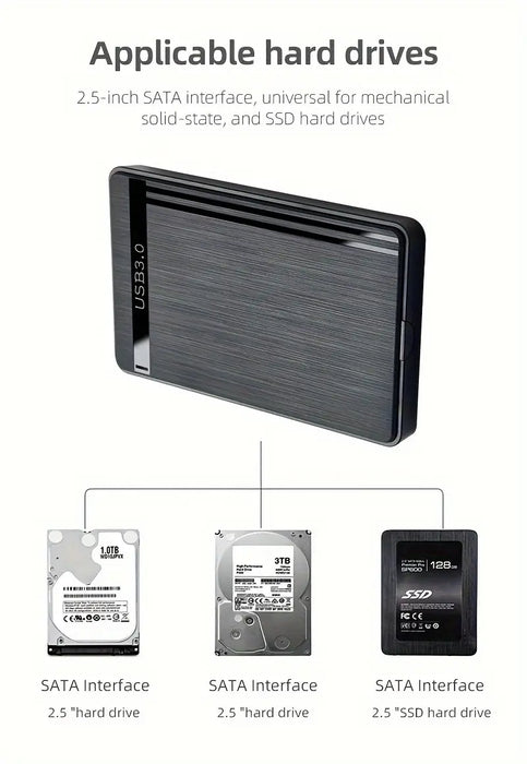 Black Brushed USB3.0 High-speed 2.5-inch Hard Drive Enclosure