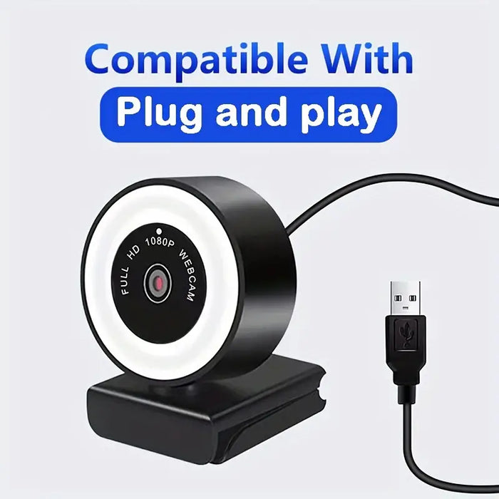 PC-Link 1080P HD USB Webcam with Microphone and Ring Light