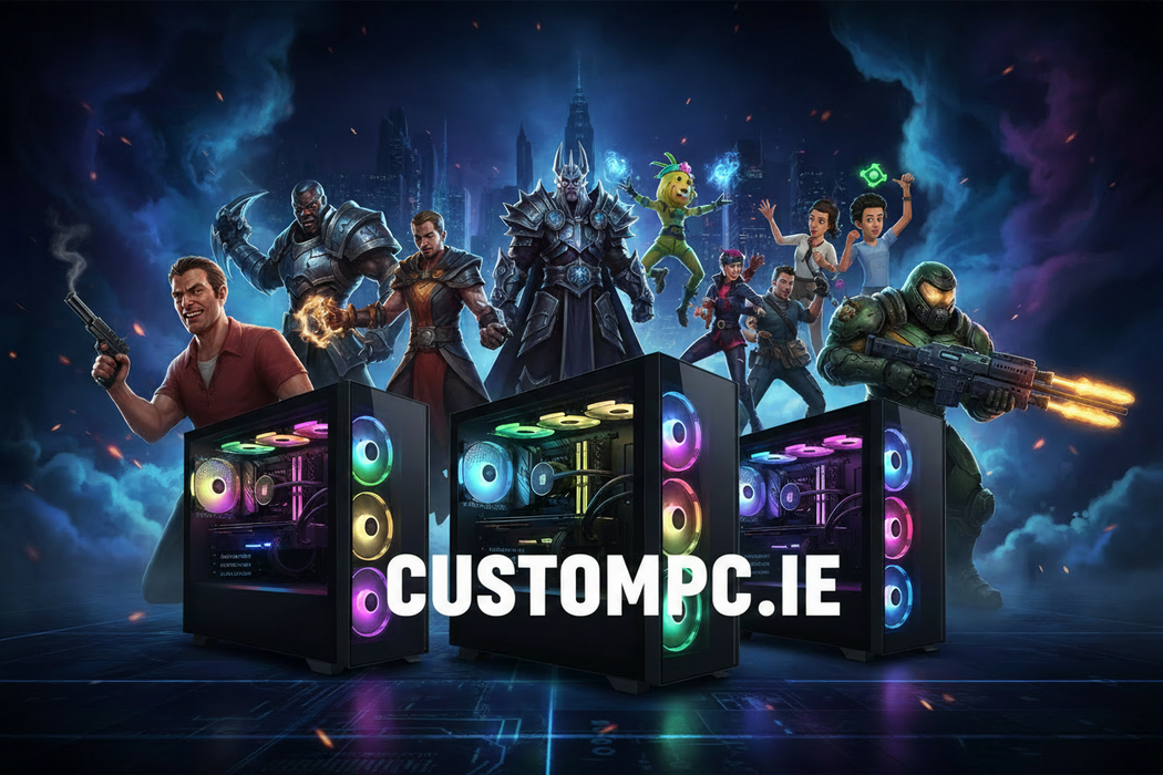 CUSTOM GAMING DESKTOP PCs MADE IN IRELAND TO THE HIGHEST SPECIFICATIONS BY MASTER PC BUILDERS WITH 25 YEARS EXPERIENCE CUSTOMPC.IE