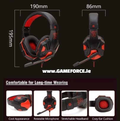 HEADSET - PC-LINK SY830mv - RED / Black Gaming Headset USB WIRED With Luminous Red