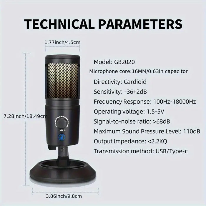 PC-Link High-Fidelity USB Microphone with RGB Lighting